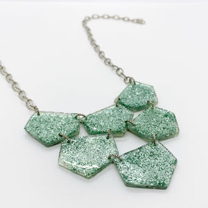 One of Kind Green Glitter Bib Necklace