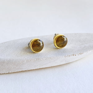Small Gold Green Brown Grunge Stud Earrings -Multiple Options