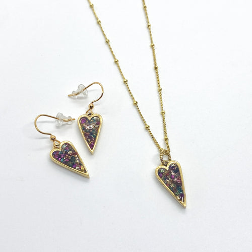Multicolor Heart Necklace and Earrings Set
