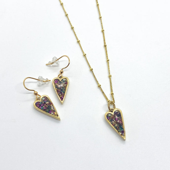 Multicolor Heart Necklace and Earrings Set