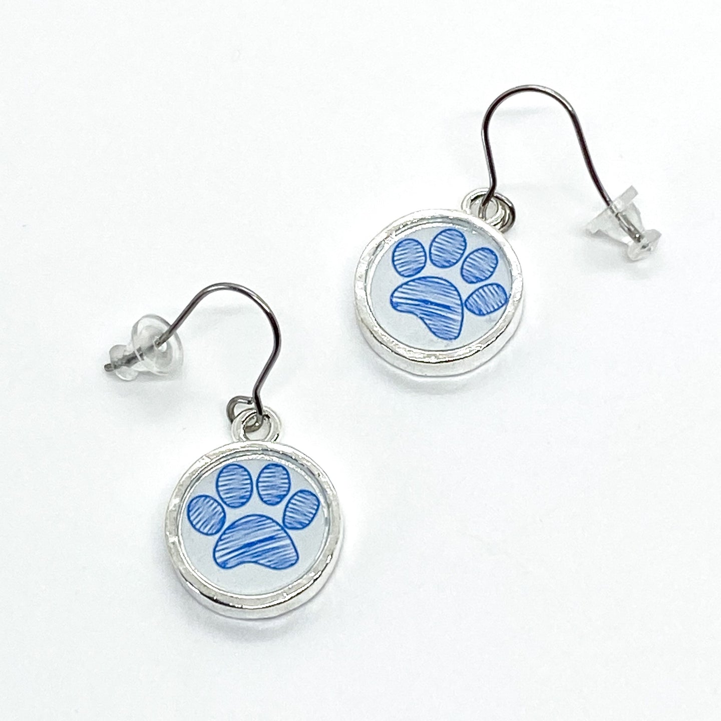 Round Dangle Paw Print Earrings