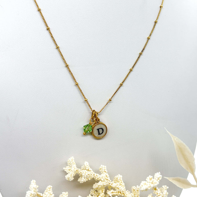 Initial Necklace with Birthstone