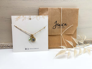 Initial Necklace with Birthstone