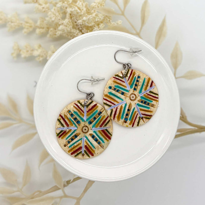 Bohemian Hand Painted Carved Bone earrings