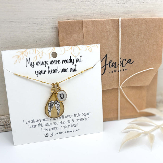 Angel Wing Rememberance Necklace with or without Initial - Multiple Options