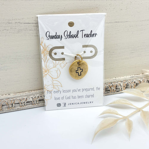 Sunday School Teacher Gift Cross Charm/Necklace - Multiple Finishes