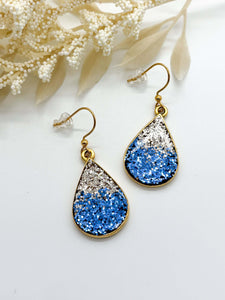 Blue & Gold Glitter Teardrop Earrings