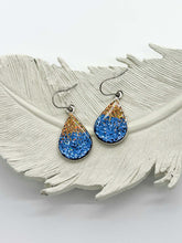 Blue & Gold Glitter Teardrop Earrings
