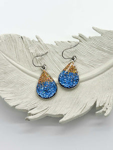 Blue & Gold Glitter Teardrop Earrings