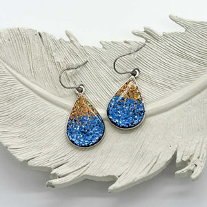 Blue & Gold Glitter Teardrop Earrings