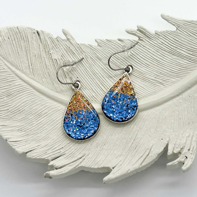 Blue & Gold Glitter Teardrop Earrings