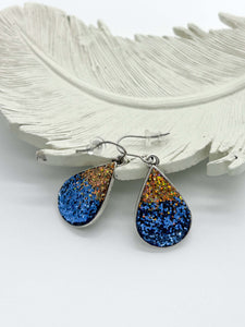 Blue & Gold Glitter Teardrop Earrings
