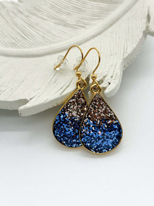 Blue & Gold Glitter Teardrop Earrings
