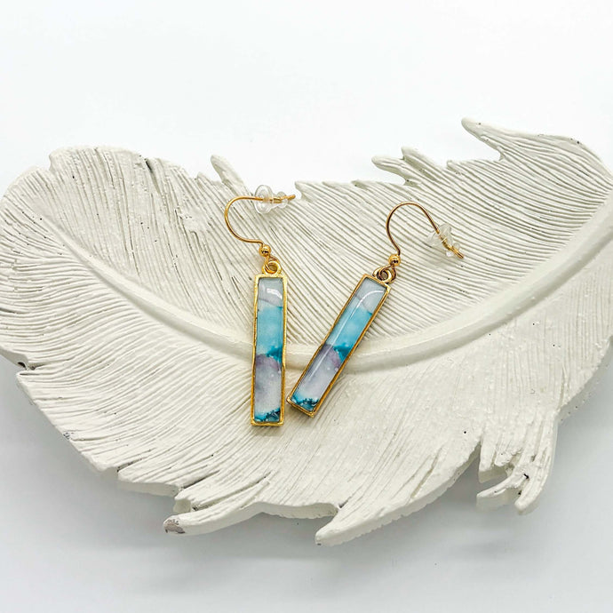Teal Watercolor Bar Earrings - Multiple Options