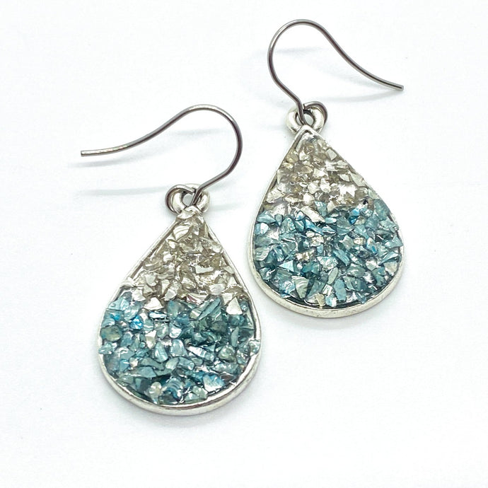 Silver & Turquoise Faux Druzy Teardrop Earrings