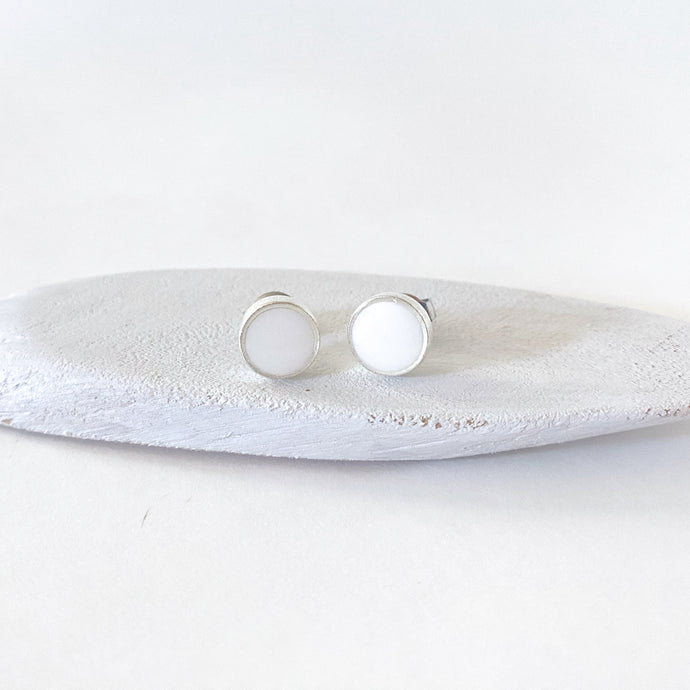 Small Round White Stud Earrings