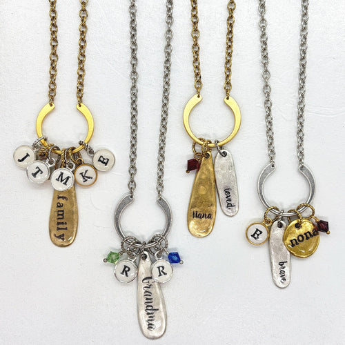 Family Charm Necklace in Silver or Gold