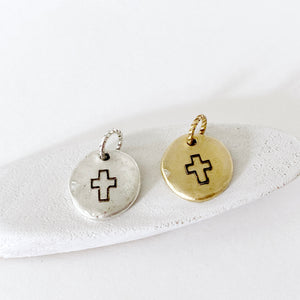 Small Round Cross Charm/Necklace - Multiple Finishes