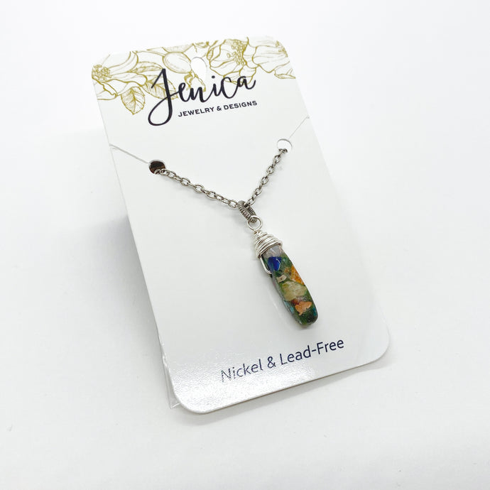 Limited Edition - Silver Multicolored Stone Pendant Necklace