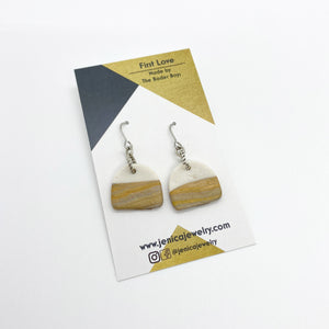 One of a Kind - White & Gold Half Moon Earrings