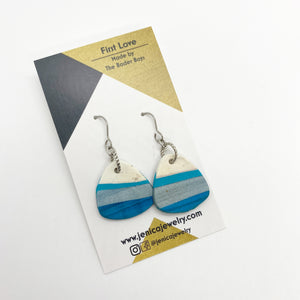 One of a Kind -Teal & White Guitar Pick Earrings