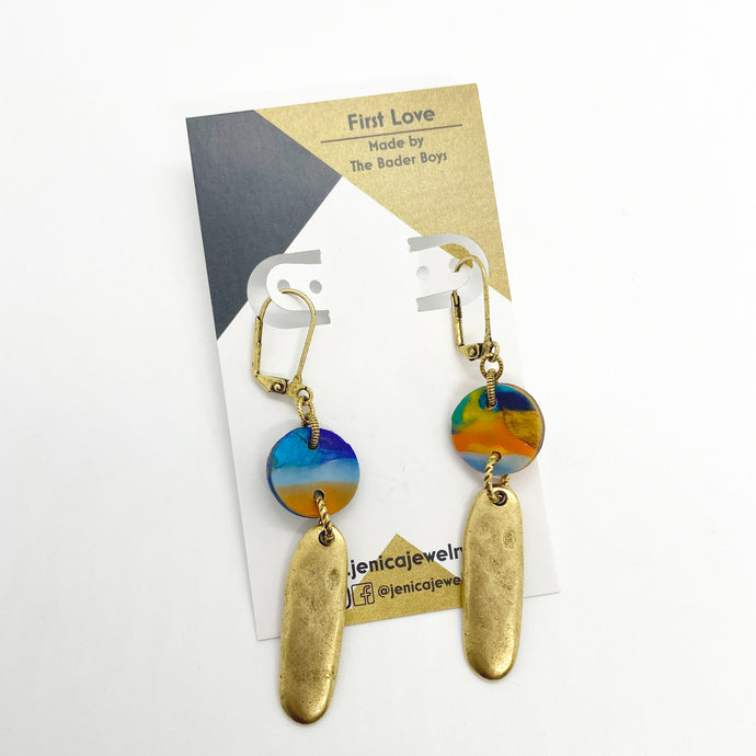 One of a Kind - Gold Multicolored Oblong Bar Earrings
