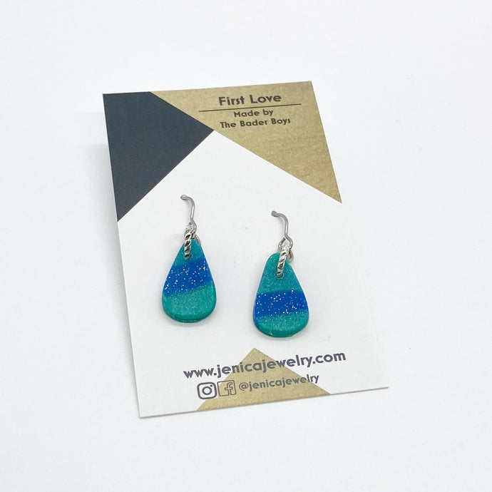 One of a Kind - Tiny Blue and Teal Teardrop Earrings