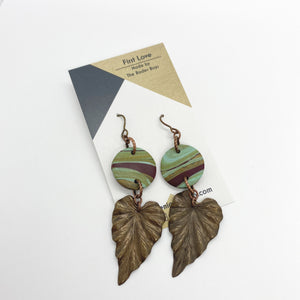 One of a Kind - Clay and Leaf Dangle Earrings