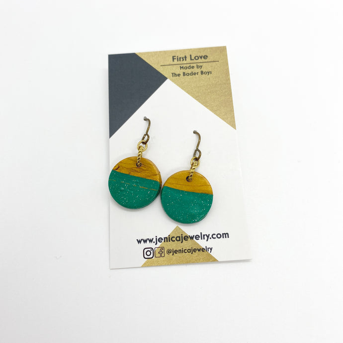 One of a Kind - Teal & Orange Round Earrings