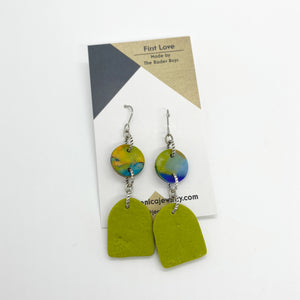 One of a Kind - Lime Green Arched Earrings