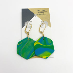 One of a Kind - Green Octagon Dangle Earrings