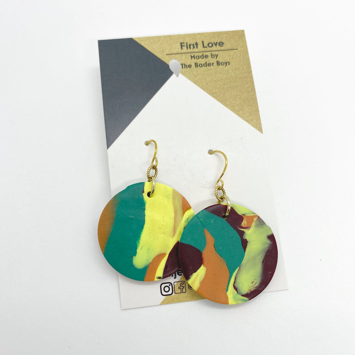 One of a Kind - Green, Yellow, Orange & Brown Round Earrings
