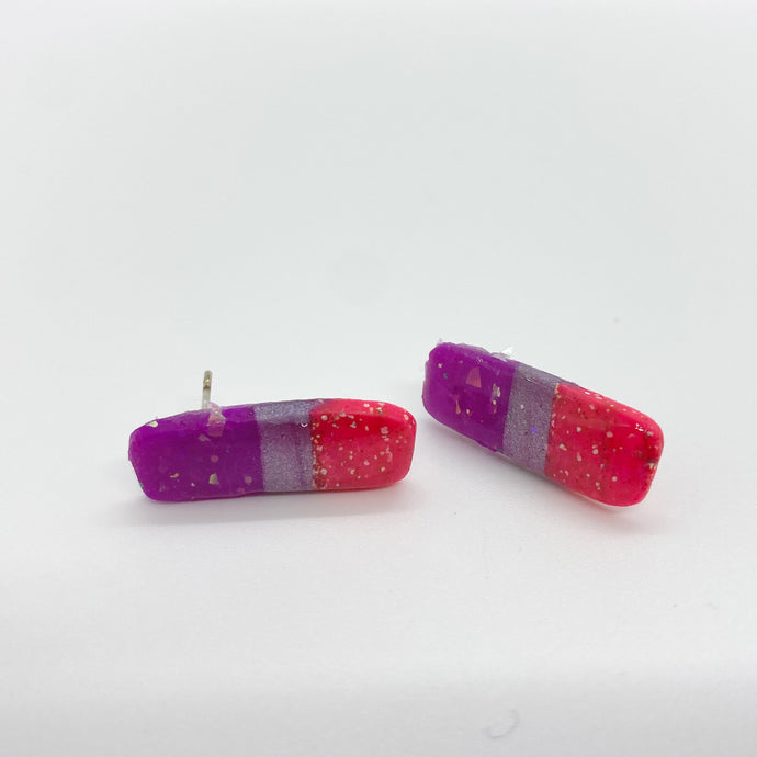 One of a Kind - Bright Pink Bar Post Earrings