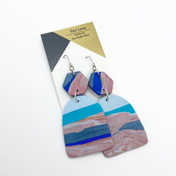 One of a Kind - Pink and Blue Statement Earrings