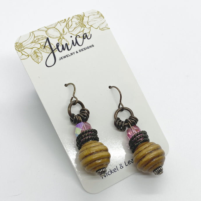 One of a Kind - Pink & Wood Earrings