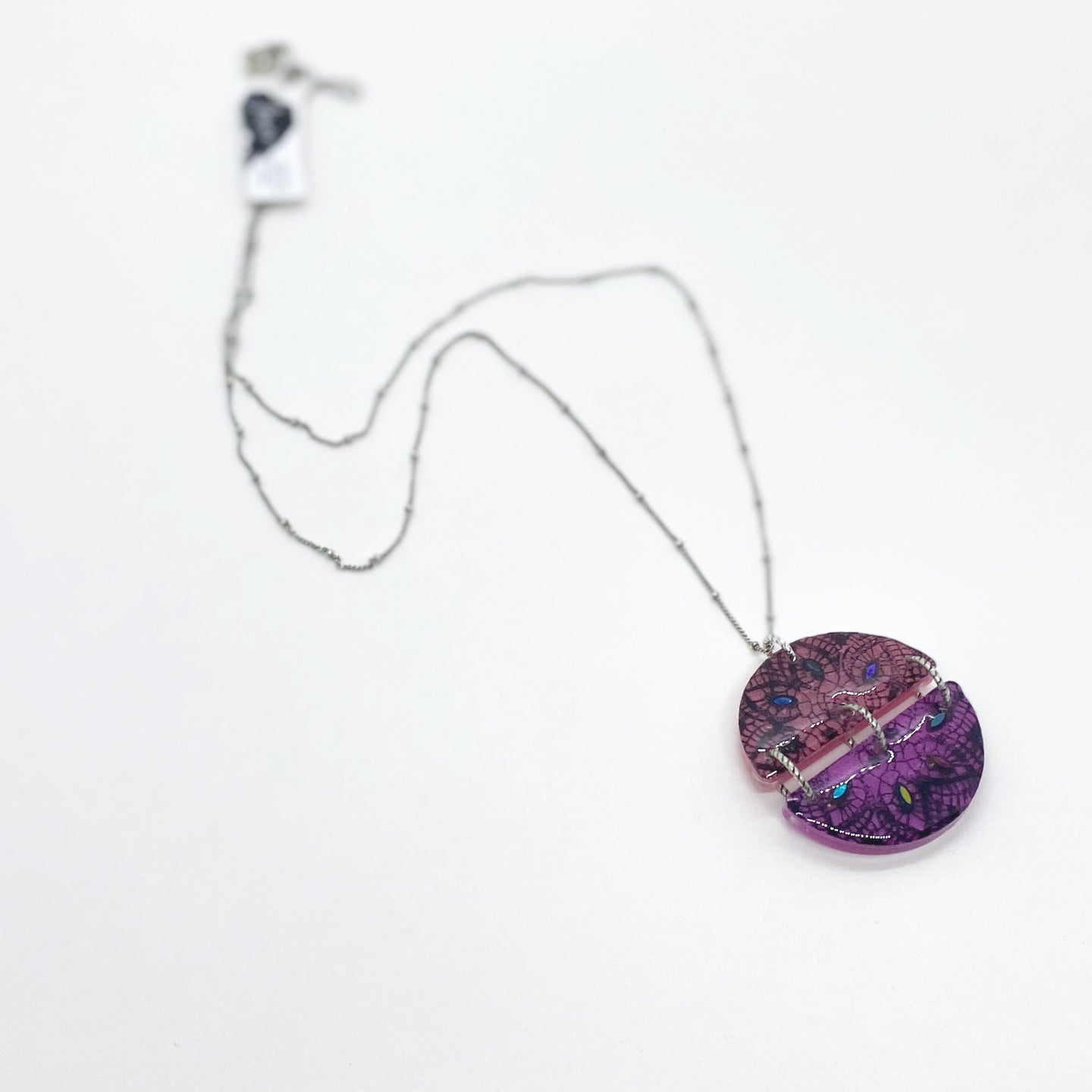 One of a Kind - Round Lace Resin Pendant Necklace