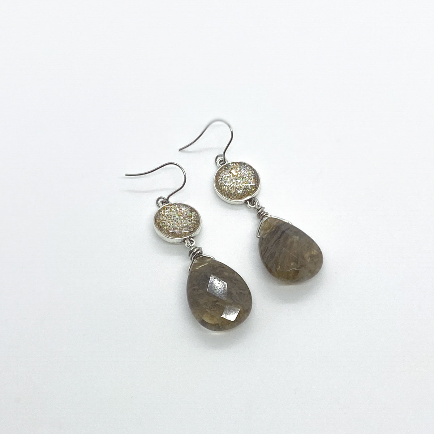 Coffee Quartz Glitter Earrings