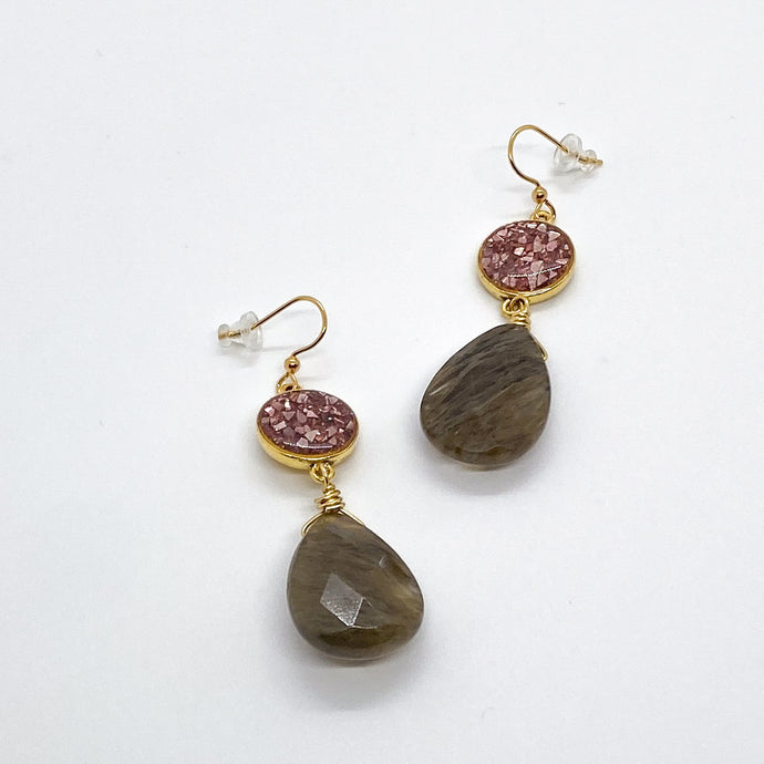 Coffee Quartz Pink Glitter Rox Earrings