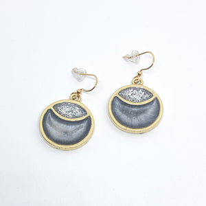 Grey and Glittery Round Dangle Earrings