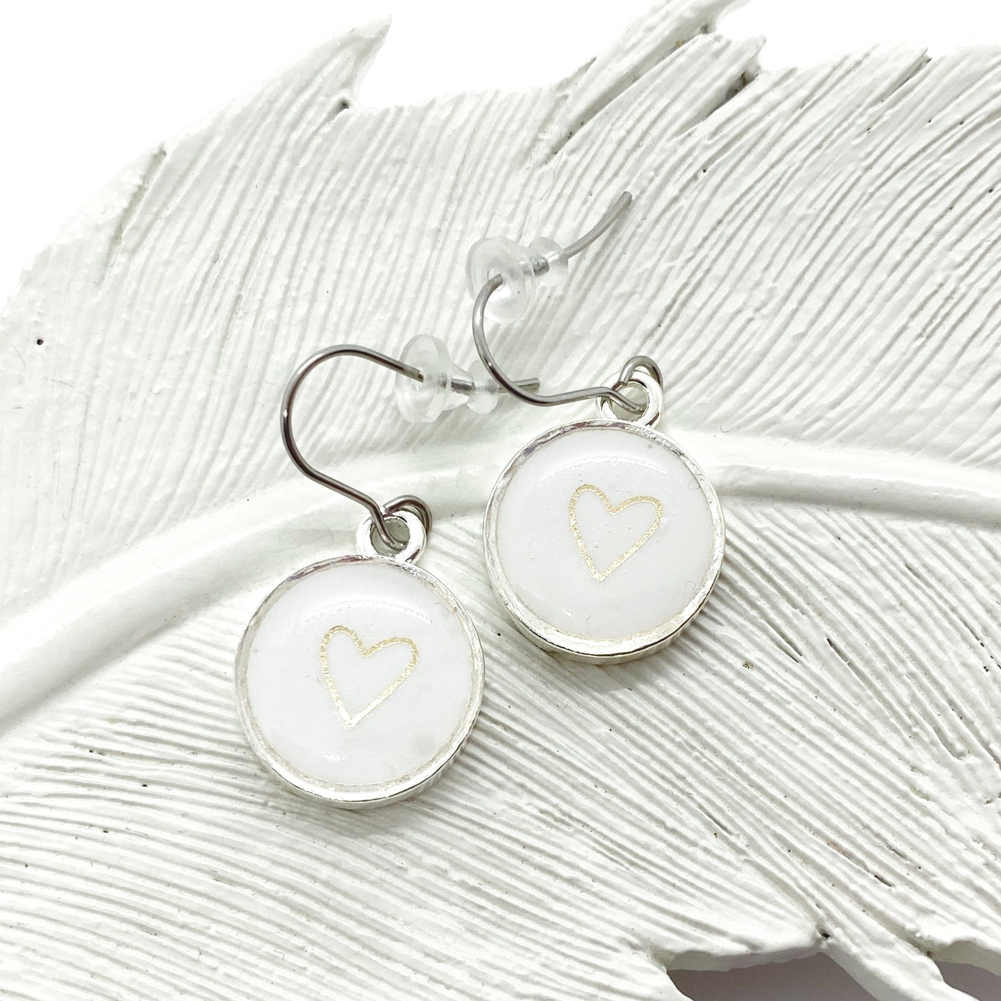 White & Gold Heart Dangle Earrings
