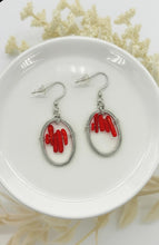 Red and Gold Oval Dangle Hoops: Western Handcrafted Earrings, Birthday Gift for Friend