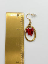 Red and Gold Oval Dangle Hoops: Western Handcrafted Earrings, Birthday Gift for Friend