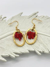 Red and Gold Oval Dangle Hoops: Western Handcrafted Earrings, Birthday Gift for Friend