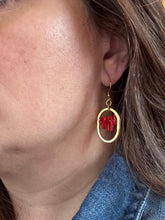 Red and Gold Oval Dangle Hoops: Western Handcrafted Earrings, Birthday Gift for Friend