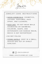 Jewelry care instructions. 
avoid exposure to all chemicals. cosmetics, lotions, perfume, hair spray, hand sanitizer, cleaning products

Don’t wear while taking showers or going swimming as chlorine, soaps & detergents can be very damaging & Resin is not waterproof

 Avoid polishing

  Store in a small, sealed bag out of direct sunlight