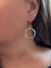 Silver Dangle Hoop Earrings | Medium Front Faced Hammered Hoops | Everyday Minimalist (Hypoallergenic)