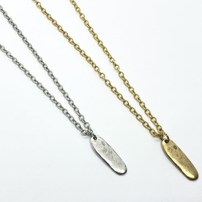 Primitive Vertical Silver or Gold Bar Necklace