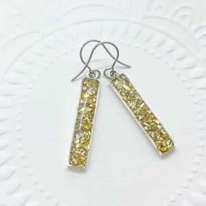 Gold Druzy Rectangle Dangle Earrings