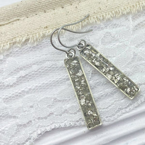 Silver Druzy Rectangle Dangle Earrings