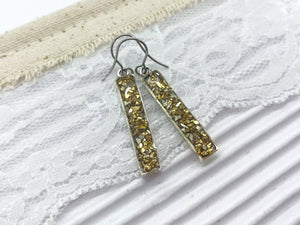 Gold Druzy Rectangle Dangle Earrings